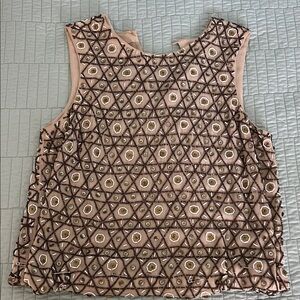 Vince Geometric Embroidered Blouse - Tan and Brown